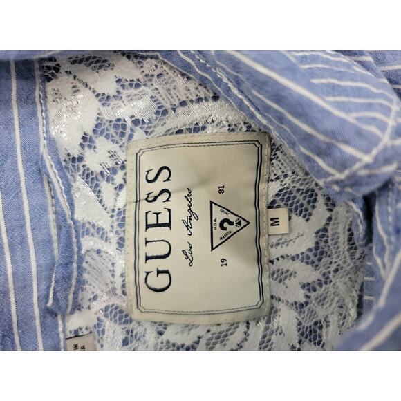 Guess Los Angeles Shirt Womens SZ M Blue White Striped Long sleeve Snap Pocket - Picture 9 of 13